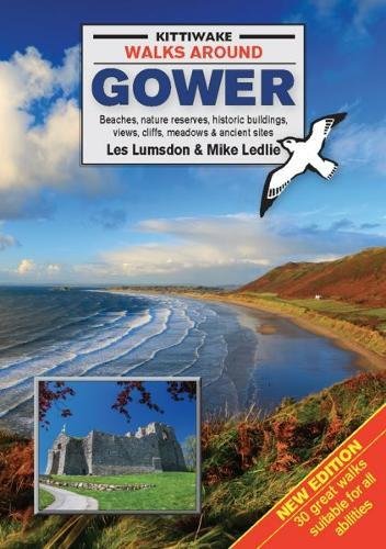 Book cover: "Walks Around Gower" with coastal landscape and a seagull.