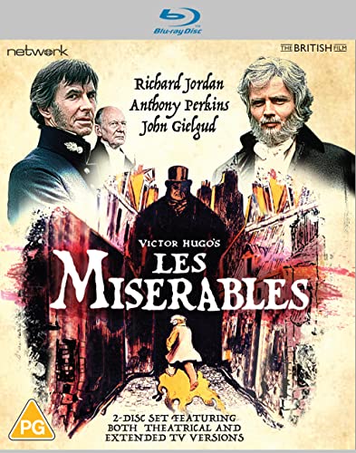 Les Misérables" Blu-ray cover featuring actors Richard Jordan and Anthony Perkins.