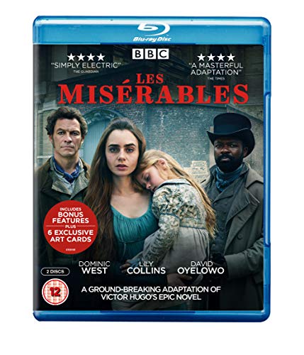 “Les Misérables” Blu-ray cover with Dominic West, Lily Collins, and David Oyelowo.