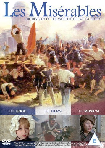 DVD cover for “Les Misérables” depicting a historical battle scene and character portraits.