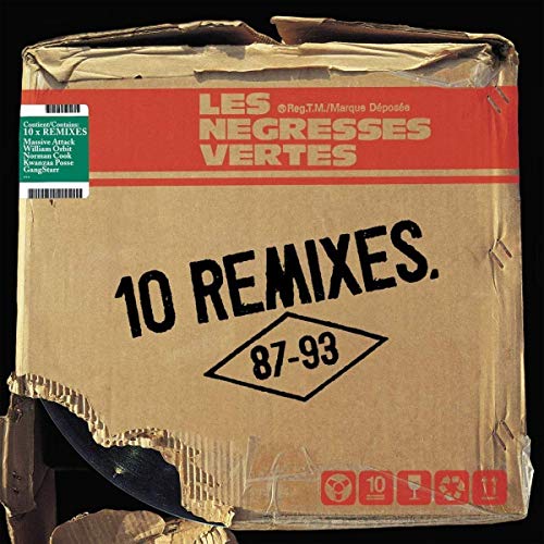 Cardboard box with "10 REMIXES 87-93" printed on it, against a black background.
