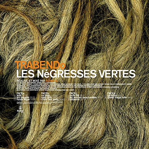 "Album cover with 'Trabendo' and 'Les Negresses Vertes' text on a fiber background."