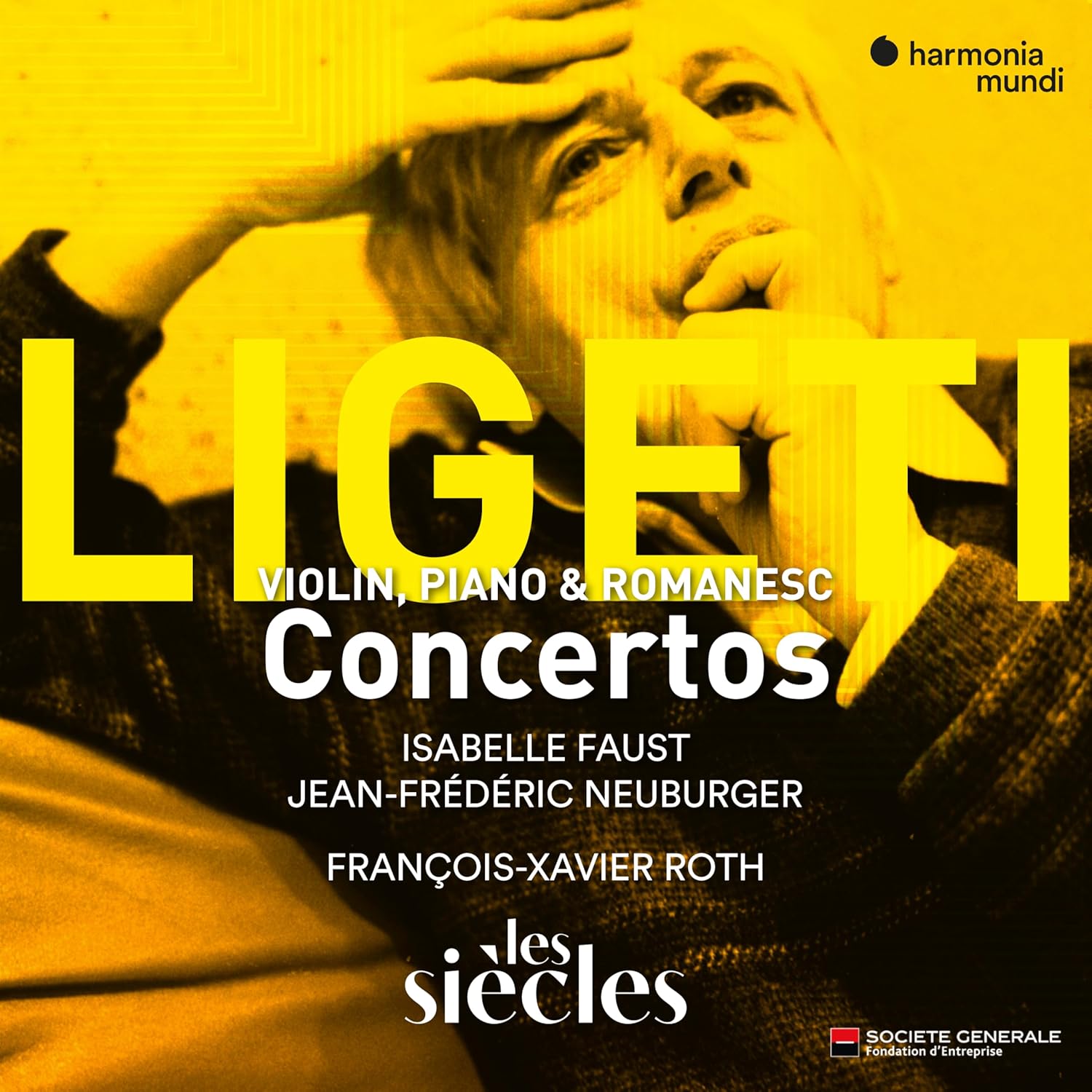 CD cover featuring Isabelle Faust, text “Ligeti” and concert details.
