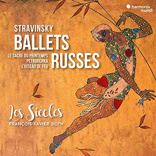 CD cover for Stravinsky’s “Ballets Russes” featuring colorful theatrical illustration.
