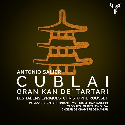 CD cover for Salieri’s “Cublai” opera, featuring a golden pagoda illustration.