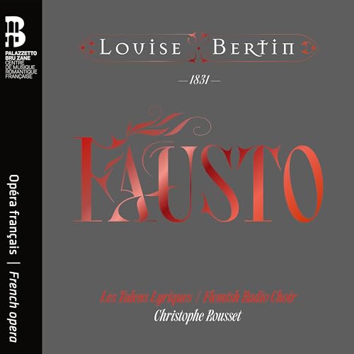 CD cover for Louise Bertin’s “Fausto” opera, red text on gray background.