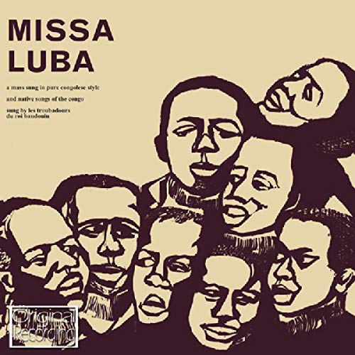 CD cover for “Missa Luba” featuring illustrated faces in brown tones.
