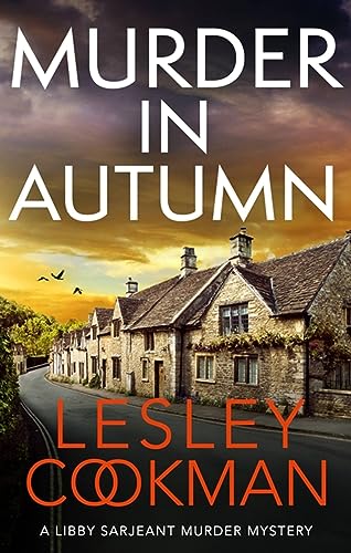 Book cover: "Murder in Autumn" with a village scene and dark sky.