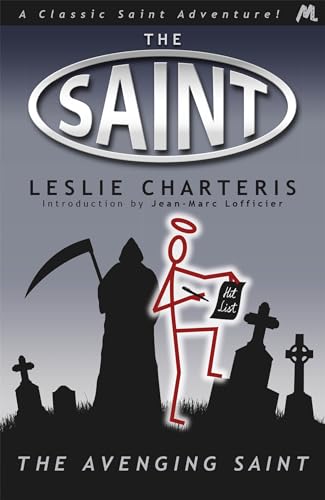Book cover for "The Avenging Saint" featuring a grim reaper and graveyard.