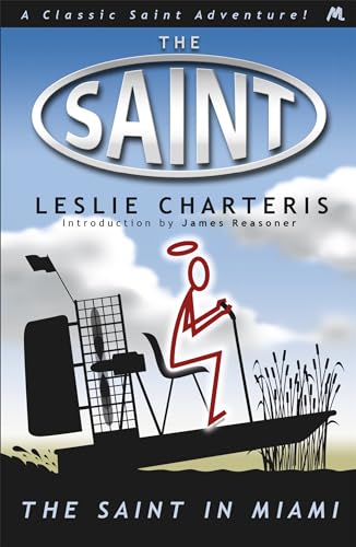Book cover: "The Saint in Miami" with a stick figure and airboat illustration.