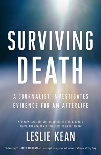 Book cover: "Surviving Death" by Leslie Kean, with blurred background.