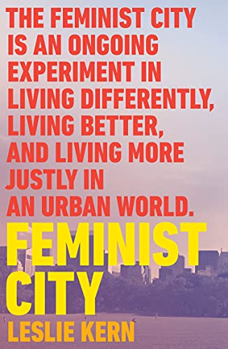 Book cover with red and yellow text over a hazy city skyline background.