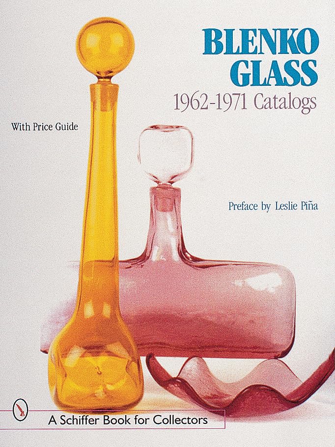 Book cover titled Blenko Glass 1962-1971 Catalogs featuring yellow and pink glass decanters.