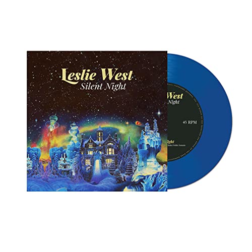 Leslie West “Silent Night” vinyl record with blue disc and winter cover art.