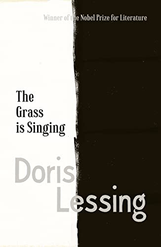 Book cover for The Grass is Singing by Doris Lessing with black and white halves.