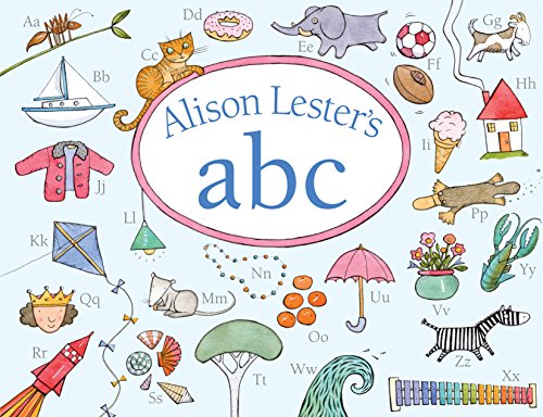 Book cover with "Alison Lester's abc" surrounded by colorful alphabet-themed illustrations.
