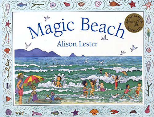 Cover of the children's book Magic Beach by Alison Lester featuring a beach scene.
