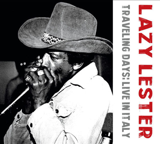 Black and white portrait of blues musician Lazy Lester with a harmonica.