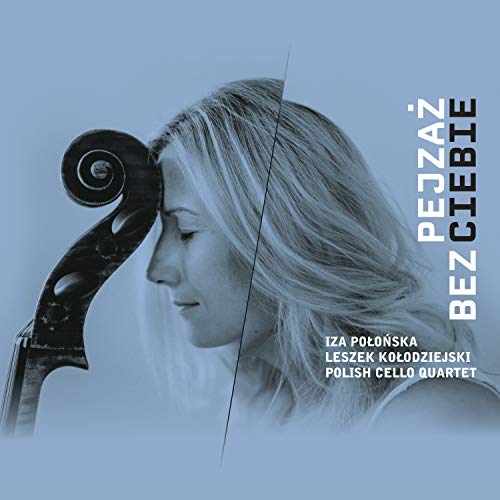 "CD cover with a woman holding a cello against a blue background."