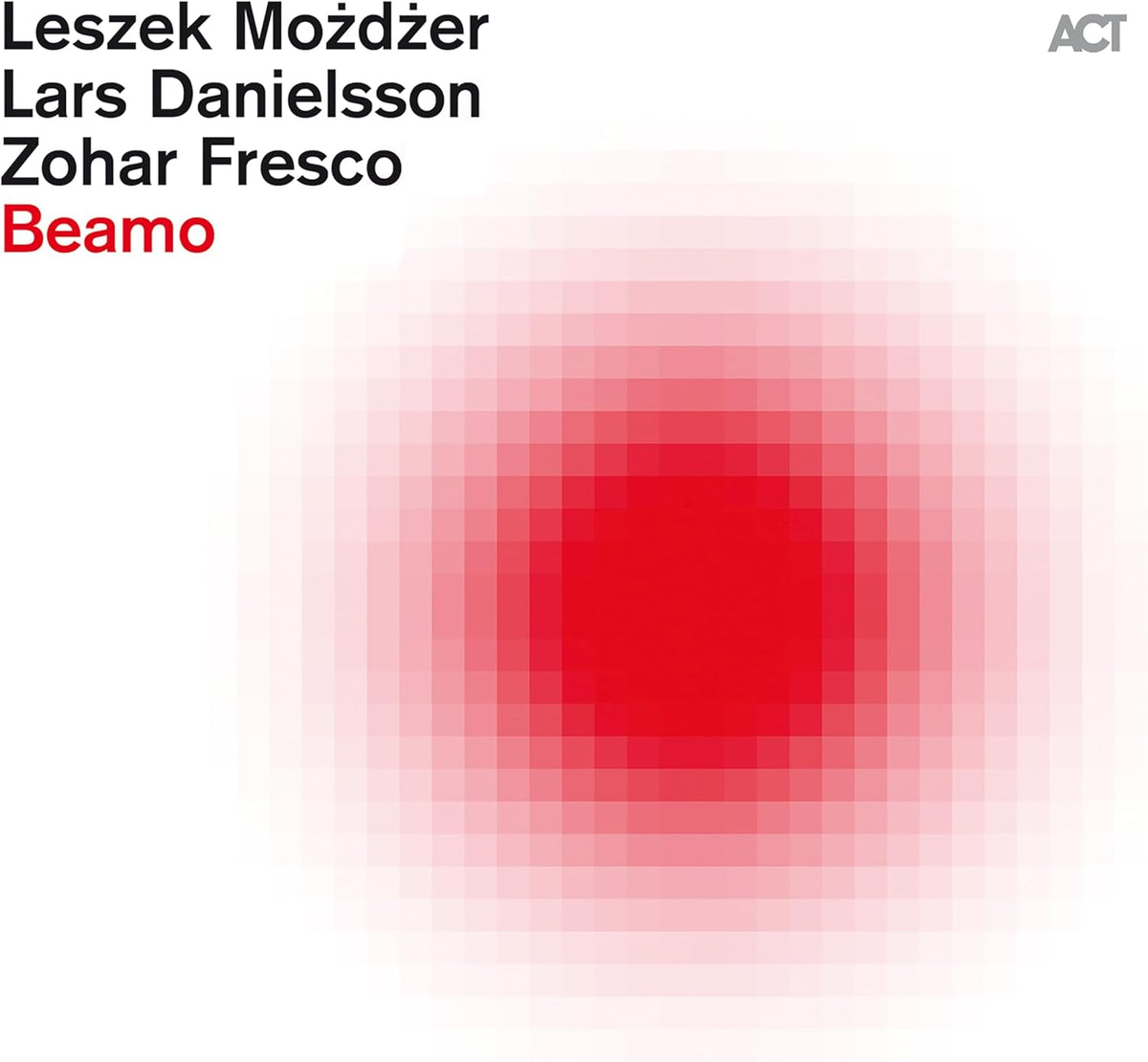 CD cover for "Beamo" by Mozdzer, Danielsson, and Fresco, with red pixelated design.
