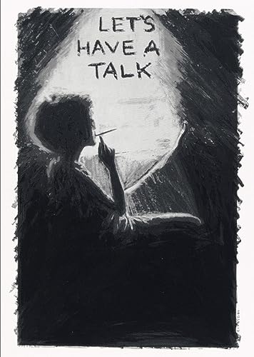 Black and white illustration of a silhouetted person smoking under a spotlight.