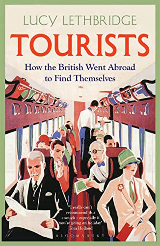Book cover: "Tourists" depicts vintage travelers on a train.