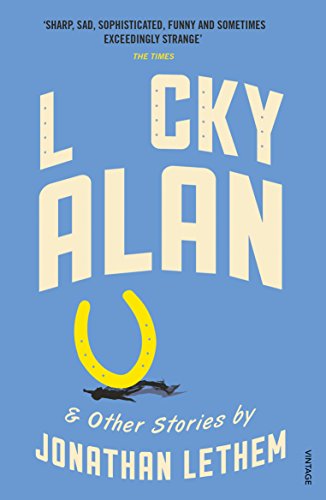 Book cover for Lucky Alan by Jonathan Lethem featuring a yellow horseshoe on blue.