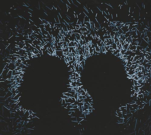 Dark album cover with abstract blue lines forming two silhouetted figures.