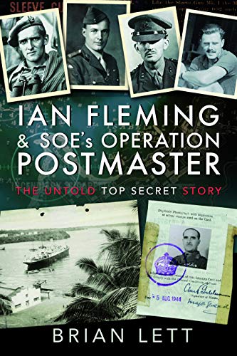 Book cover with Ian Fleming, possibly in a suit, with wartime or espionage background elements.