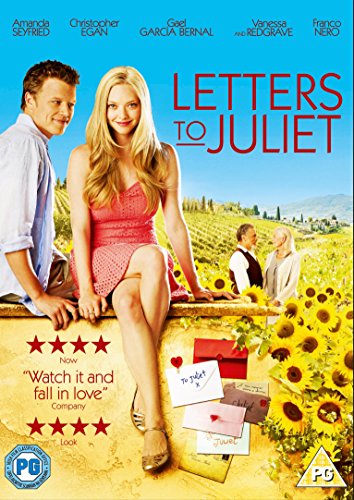 DVD cover for "Letters to Juliet" featuring a man and woman in a sunflower field.