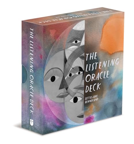 Box for "The Listening Oracle Deck" with illustrated faces and watercolor.