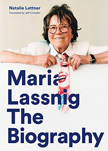 Book cover featuring portrait of artist Maria Lassnig, with bold blue title.
