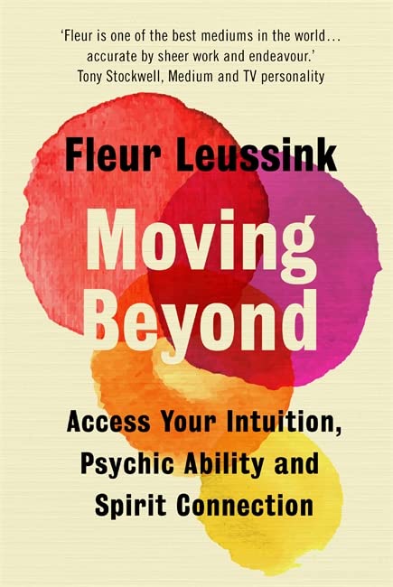 Book cover with colorful abstract shapes and title "Moving Beyond" by Fleur Leussink.