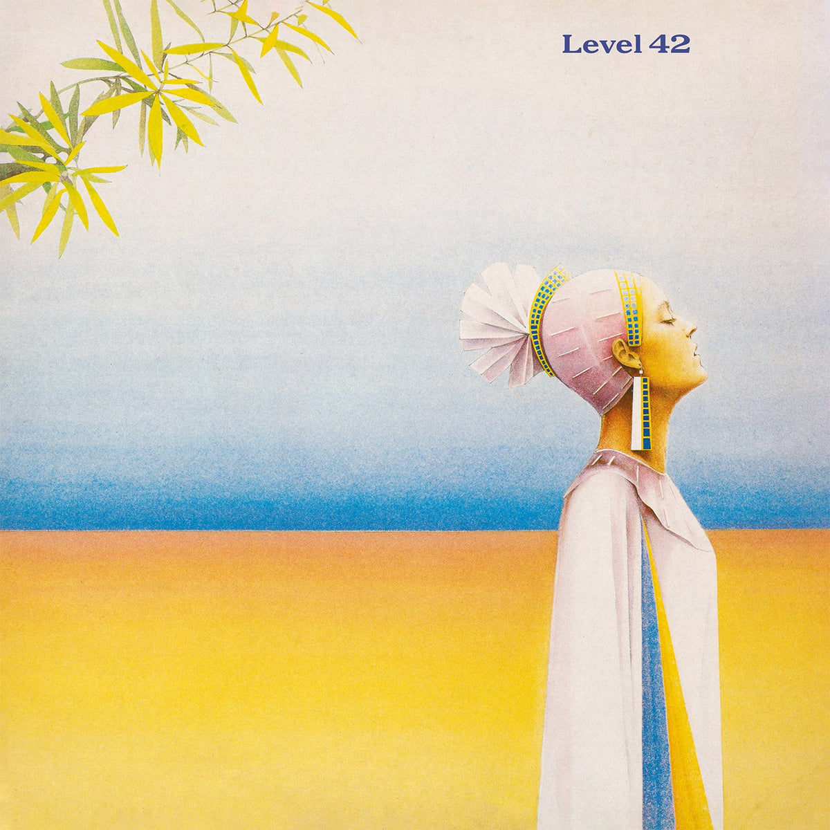 A black vinyl record featuring the Level 42 self-titled album cover art.