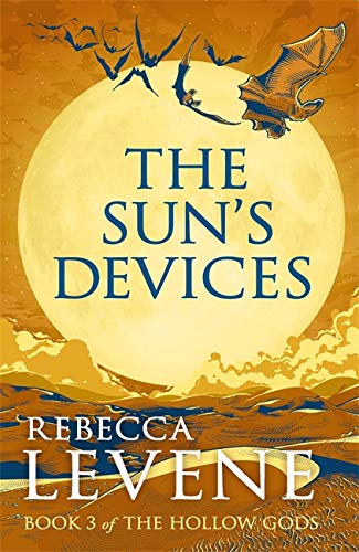 Book cover: large moon, silhouetted figures, and title "The Sun's Devices".
