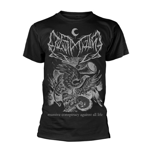 Black t-shirt with ornate, grayscale illustration of a seraph and text.