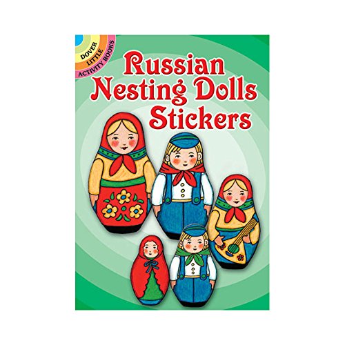 Book cover featuring five colorful Russian nesting doll stickers on a green background.