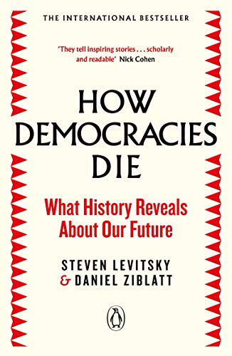 "Book cover of 'How Democracies Die' with red zigzag border and Penguin logo."