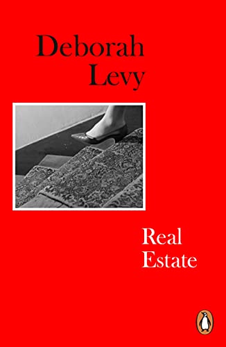 Red book cover with a black and white photo of a foot on stairs.