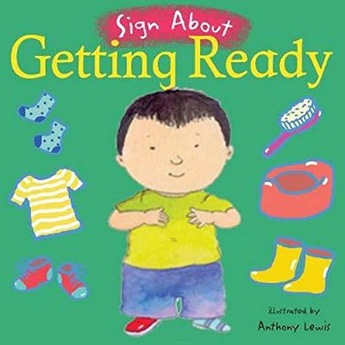 Book cover: child with clothes and toiletries, learning British Sign Language.