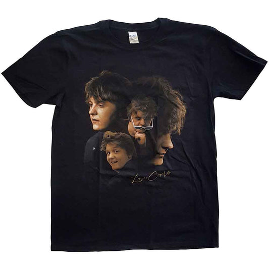 Black t-shirt with a photo montage of Lewis Capaldi’s face.