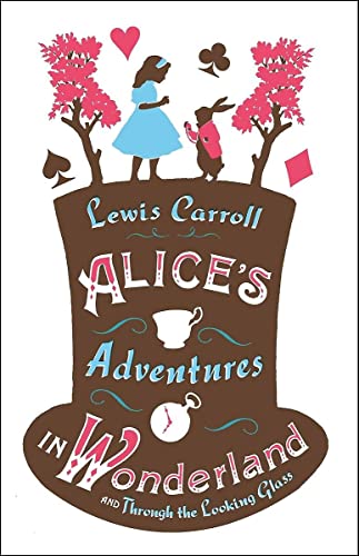 Book cover featuring Alice and the White Rabbit atop a large brown top hat.