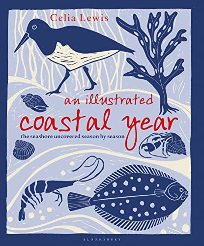 Book cover with illustrated birds, shells, and marine life in blue tones.