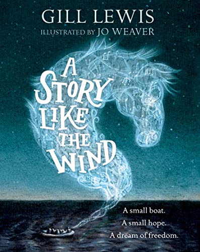 Book cover featuring a ghostly horse made of music notes above a small boat.