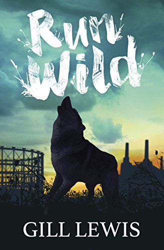 Book cover: Silhouette of a wolf howling before a sunset cityscape.
