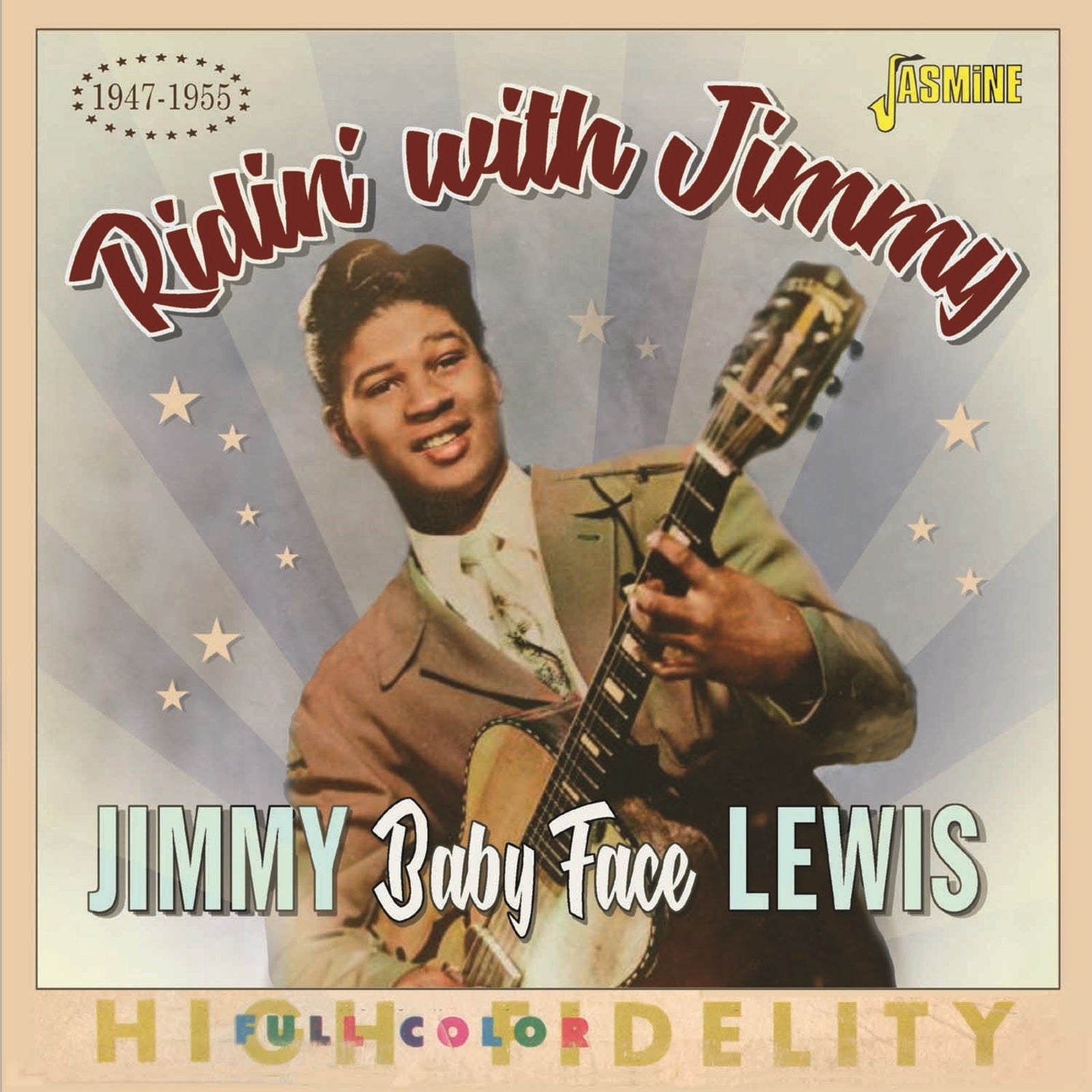 CD cover of Jimmy Lewis playing guitar, 1947-1955 recordings.