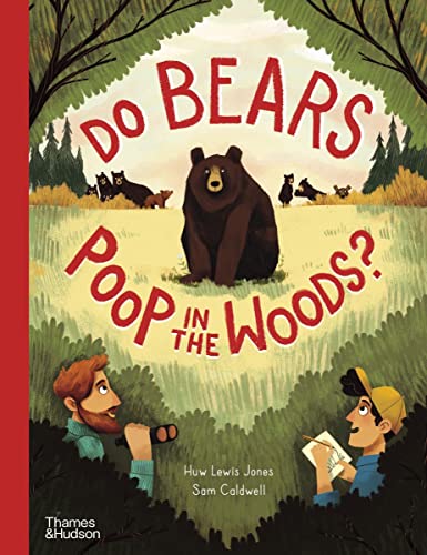 Book cover showing a bear in a forest with two people observing it.