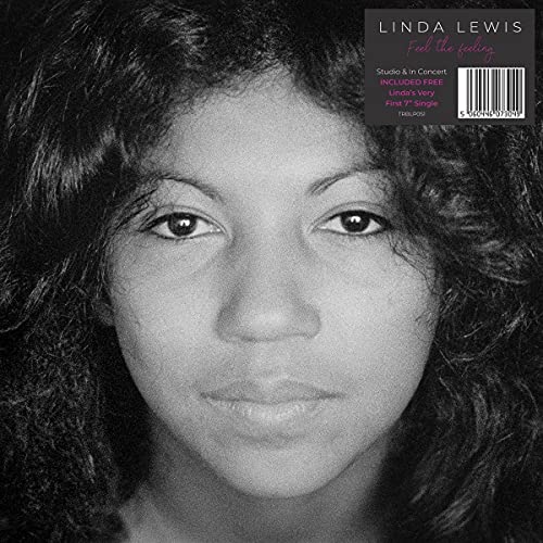 Black and white close-up portrait of Linda Lewis on a vinyl album cover.