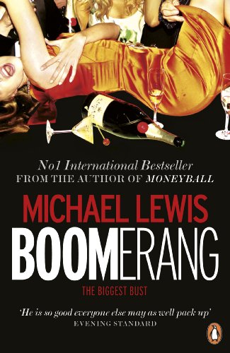 Book cover: “Boomerang” by Michael Lewis, with spilled champagne and people.