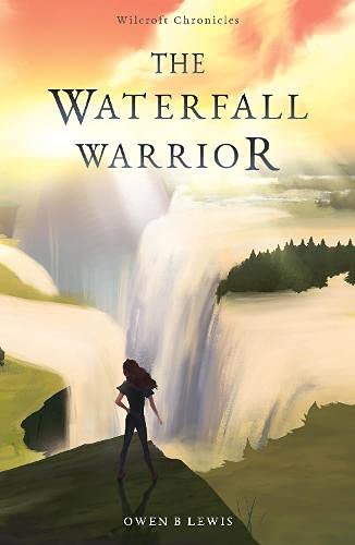 Book cover: woman stands before a large, misty waterfall landscape.